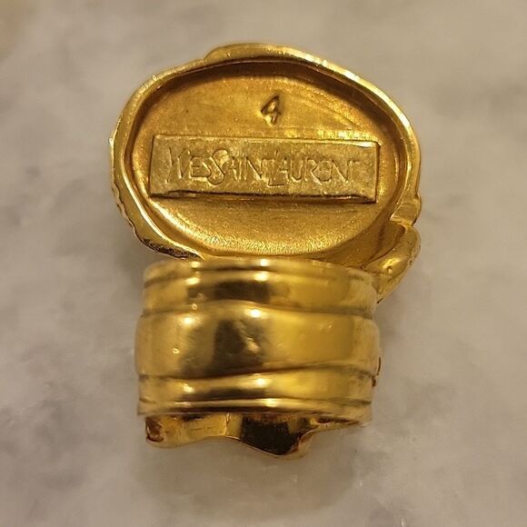 NWT Yves Saint Laurent Sz 4 RARE Pink YSL Arty Cabochon Statement 24KT Gold Ring - Picture 7 of 15
